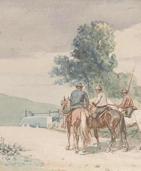 Неизвестный художник. Три всадника на дороге. 1870-е гг.