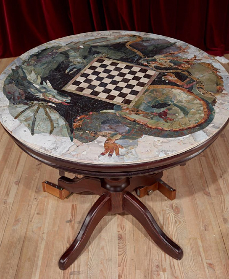 Чудинова Мария. Шахматный стол. Флорентийская мозаика. 2021 г.
